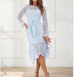 Luxe Floral Lace Belted Mermaid Hem Summer Formal Dress